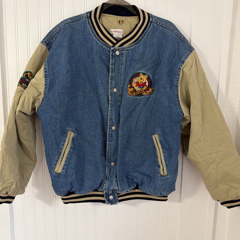 Vintage 90s Pooh Denim Varsity Jacket Large No Hood - Excellent Condition
